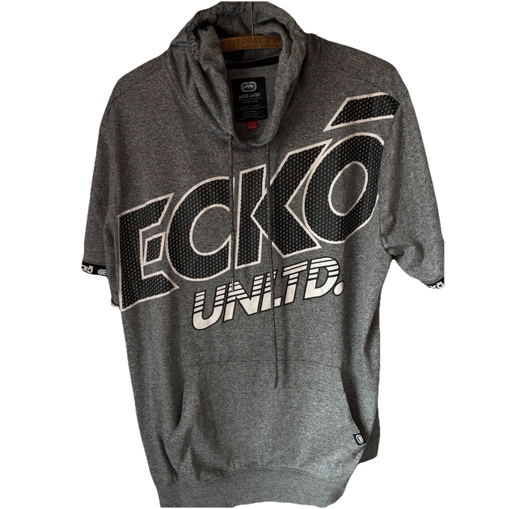 ECKO unltd short sleeve hoodie pouch‎ logo athletic running Lg Women's Med Men's